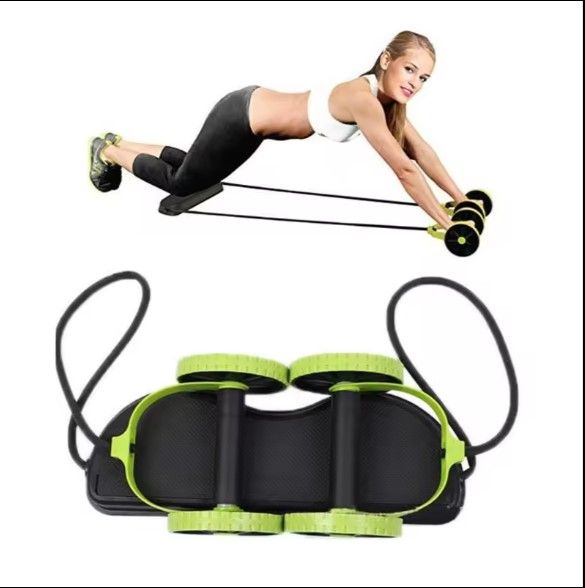 Gym Exercise Home Fitness Equipment Double Wheel Abdominal Fitness ABS Revoflex Xtreme Wheel AB Power Wheel With Elastic Pull RopeHome Fitness Muscle Exercise Equipment Double Wheel Abdominal  - Green