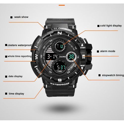 LED Night Light Watch Outdoor Waterproof Male Sports Electronic Watch Hot- Sale Designs Wrist Watch  For Boys Water Resistance Fashion For Casual Sports And Activities.