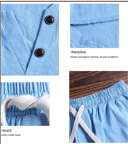 2 Pcs Fashion Men's T-Shirt + Shorts Navy Blue Short set suit Casual Breathable