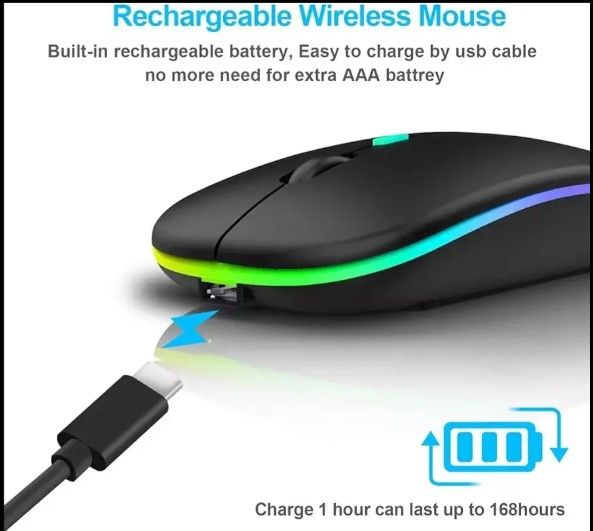 The Rechargeable Bluetooth Wireless Mouse with 2.4G RGB LED lights is the perfect combination of style, functionality, and convenience for all your computing needs. Comes With A USB Receiver