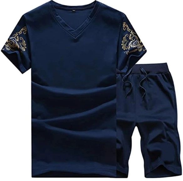 Fashion Men's  2 in 1 Casual Wear Short sleeve Short Set and Pant set in Navy Blue