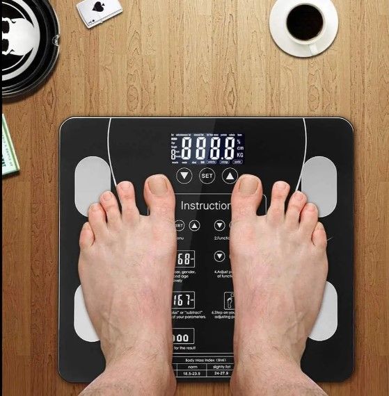 Wireless Intelligent Digital Bathroom Tempered Glass Platform BMI Scale, Body Fat Scale, Body Composition Analyzer with Smartphone Application and Bluetooth synchronous Scale