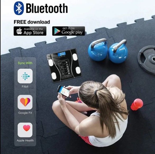 Wireless Intelligent Digital Bathroom Tempered Glass Platform BMI Scale, Body Fat Scale, Body Composition Analyzer with Smartphone Application and Bluetooth synchronous Scale