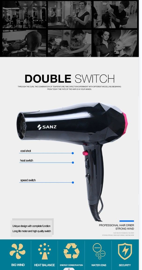 Achieve Salon-Quality Results With The SANZ 9010 Professional Hair Dryer Electric High-Power Salon Hair Blow Dry Does Not Hurt The Hair With Hot And Cold Air, A Must-have For Your Hair Care Ro