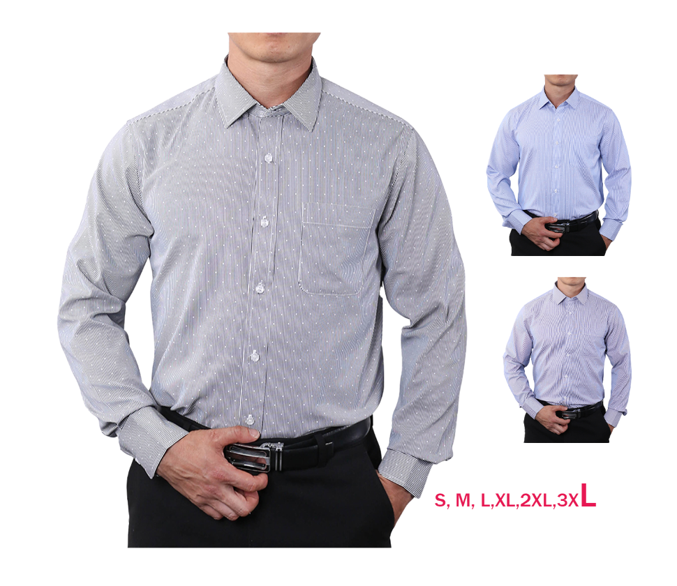 Aidailu Men's Official Shirt Professional Wear Casual Business Work Cotton Polka Long-sleeve Striped Pattern Non-Iron Dress Shirt With Front Pocketclothe