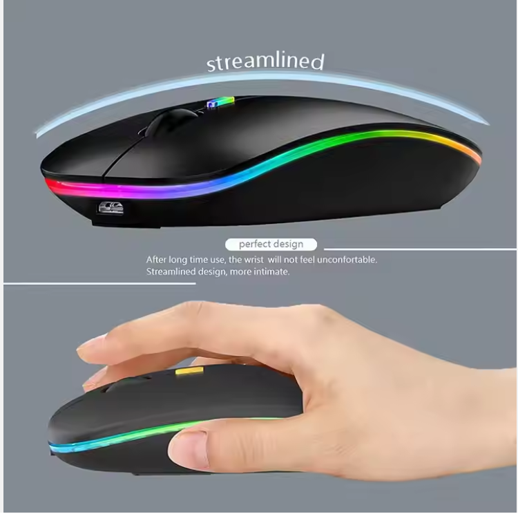 The Rechargeable Bluetooth Wireless Mouse with 2.4G RGB LED lights is the perfect combination of style, functionality, and convenience for all your computing needs. Comes With A USB Receiver