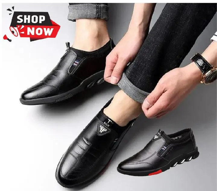 Black Fashion Men's Shoes Soft Sole Leather Shoes Fashion Men's Leather Casual Flat Shoes Business Non-Slip Breathable All-Match Men Sneakers