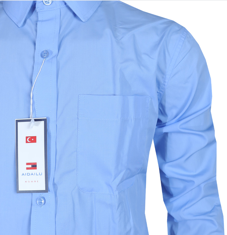 Aidailu Men's Official Shirt  Formal Long-Sleeve Men Shirt. Features A Crisp Light-blue Tone, A Structured Collar, And a Front Pocket For Added Style. Designed To Keep You Looking Polished For Office