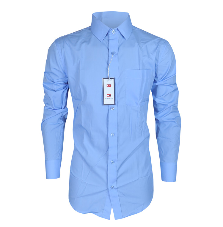 Aidailu Men's Official Shirt  Formal Long-Sleeve Men Shirt. Features A Crisp Light-blue Tone, A Structured Collar, And a Front Pocket For Added Style. Designed To Keep You Looking Polished For Office