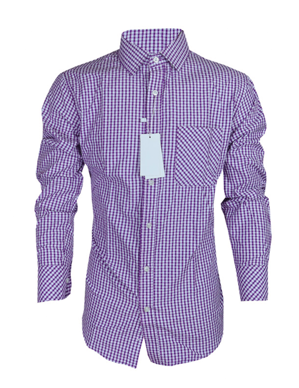 Aidailu Men's Official Shirt Purple Checkered Long-Sleeve Cotton Men's Shirt Both For Casual And Official Wear Fashion. Blends Timeless Style With Everyday Functionality With Elegant Checkered Pattern