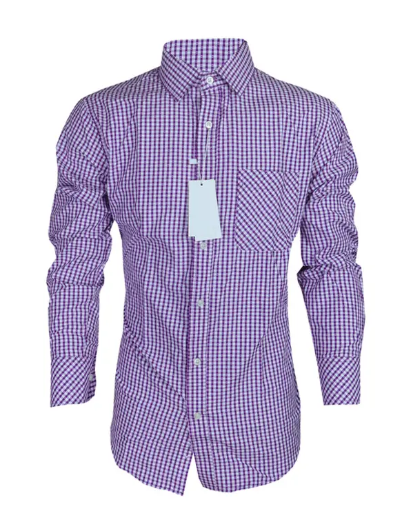 Aidailu Men's Official Shirt Purple Checkered Long-Sleeve Cotton Men's Shirt Both For Casual And Official Wear Fashion. Blends Timeless Style With Everyday Functionality With Elegant Checkered Pattern