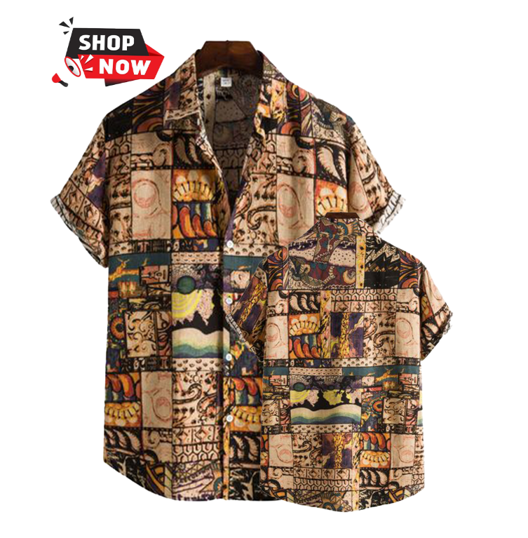 Men's Shirt Casual Floral Men Polo T-Shirt. The Relaxed Fit And Button-up Style For Casual Outings, Vacations, Or Summer Gatherings. Its Vibrant Mix Of Patterns Creates A Retro Aesthetic With A Moder
