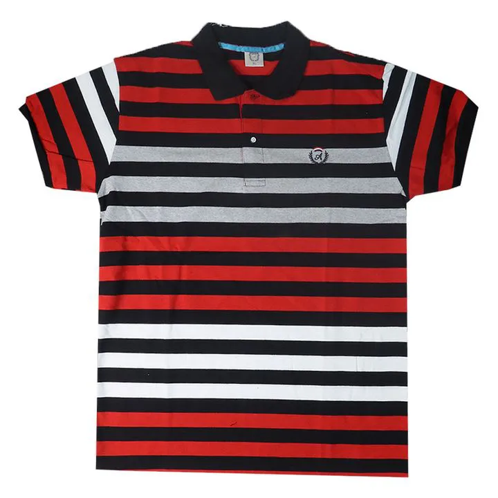 Men Shirt Wear Men Polo T-Shirts. Features Bold And Vibrant Horizontal Stripes In Red, Black, And White Ideal For Casual Outings, Sports Events, Or Relaxed Gatherings, It Pairs Perfectly With Jeans, S