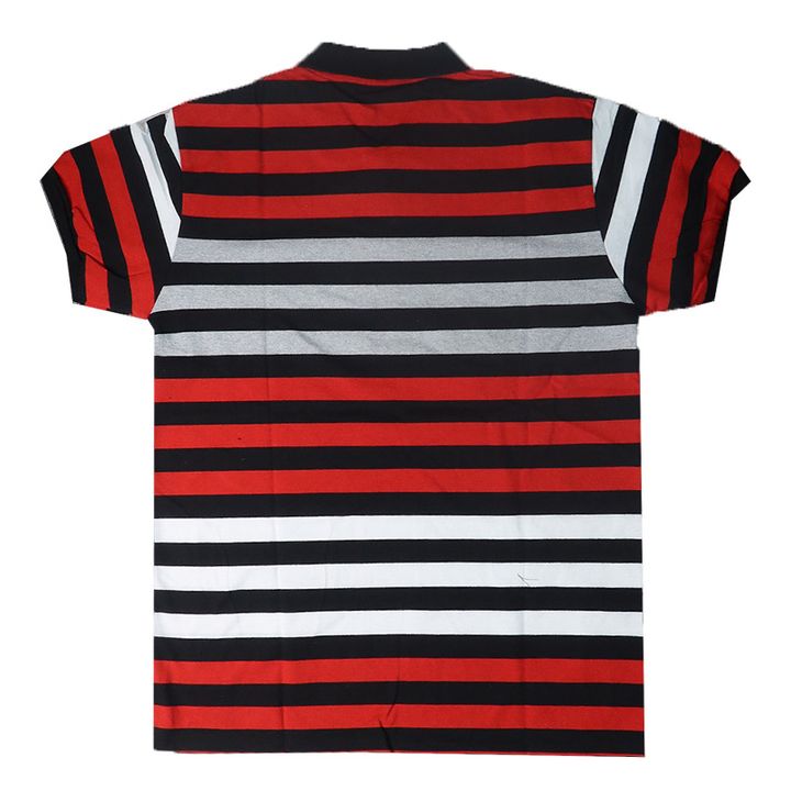Men Shirt Wear Men Polo T-Shirts. Features Bold And Vibrant Horizontal Stripes In Red, Black, And White Ideal For Casual Outings, Sports Events, Or Relaxed Gatherings, It Pairs Perfectly With Jeans, S