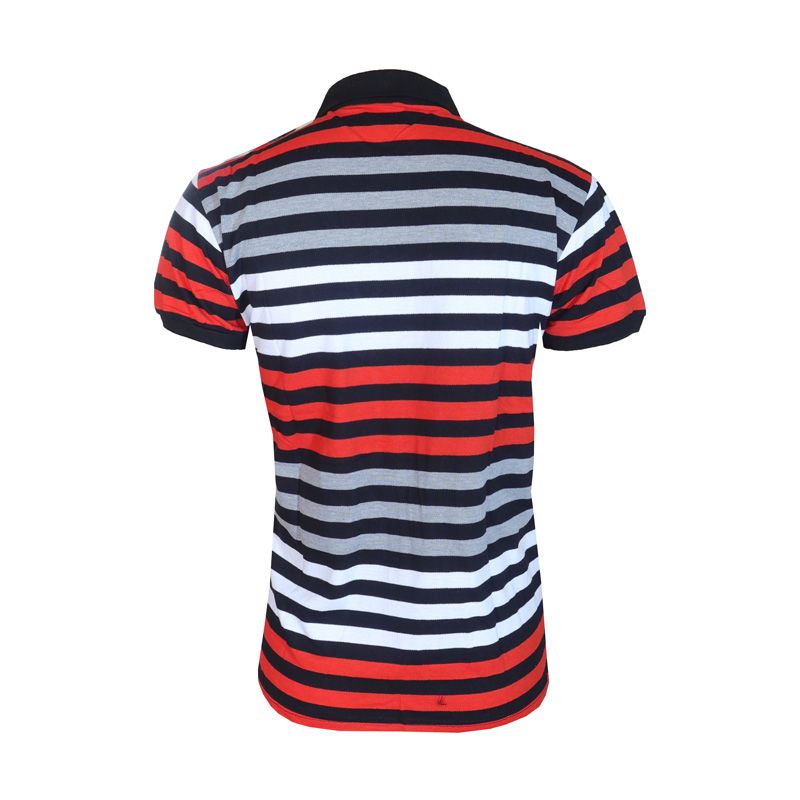 Fashion Men Shirt  Short-Sleeved Quality Men's Plain Polo T-shirt. Features Bold Horizontal Stripe Giving It A Vibrant And Modern Appeal. The solid Black Collar Provides A Contrasting Touch That Enha