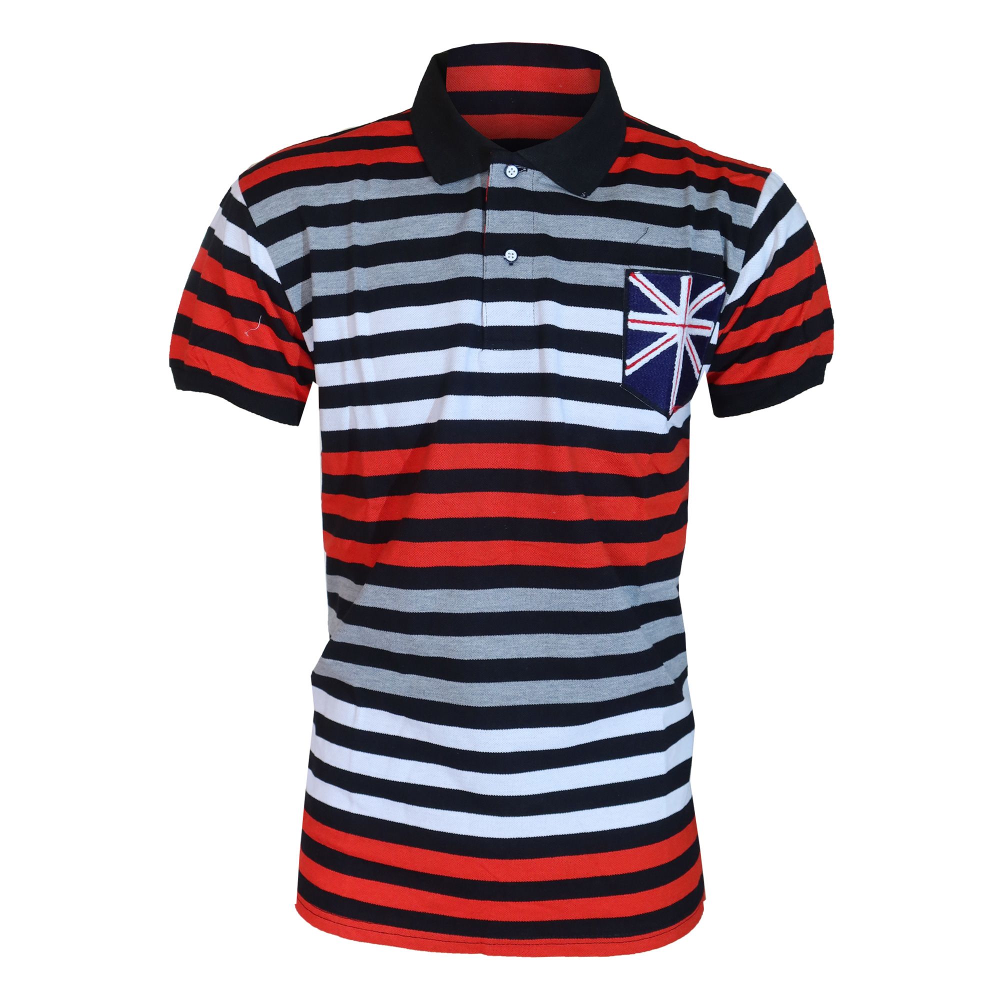 Fashion Men Shirt  Short-Sleeved Quality Men's Plain Polo T-shirt. Features Bold Horizontal Stripe Giving It A Vibrant And Modern Appeal. The solid Black Collar Provides A Contrasting Touch That Enha
