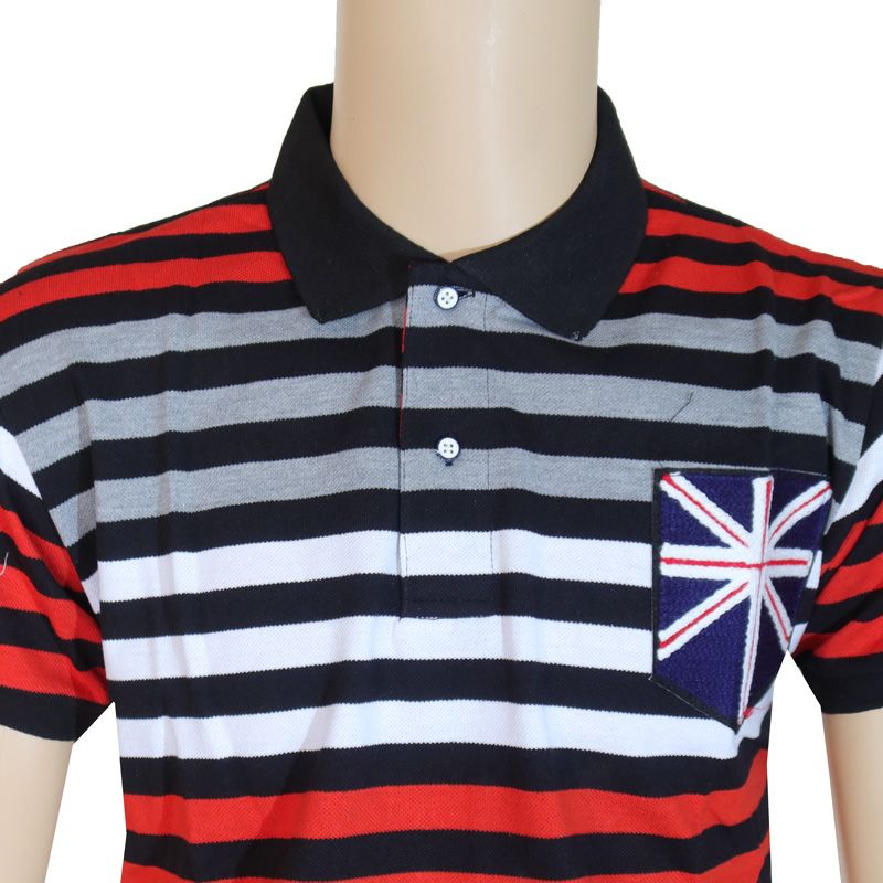 Fashion Men Shirt  Short-Sleeved Quality Men's Plain Polo T-shirt. Features Bold Horizontal Stripe Giving It A Vibrant And Modern Appeal. The solid Black Collar Provides A Contrasting Touch That Enha