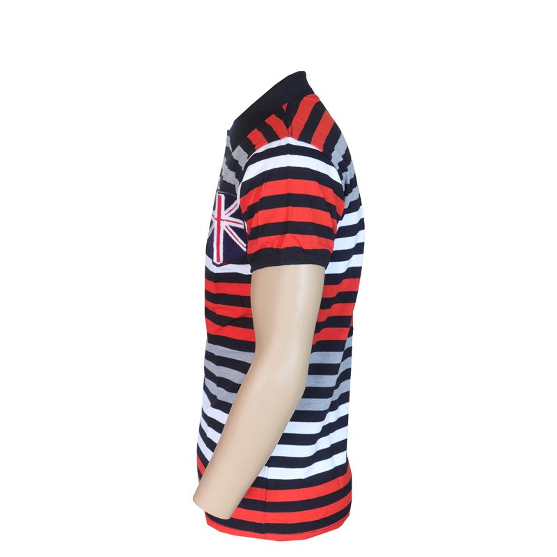 Fashion Men Shirt  Short-Sleeved Quality Men's Plain Polo T-shirt. Features Bold Horizontal Stripe Giving It A Vibrant And Modern Appeal. The solid Black Collar Provides A Contrasting Touch That Enha