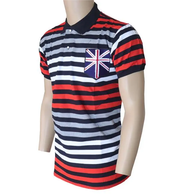 Fashion Men Shirt  Short-Sleeved Quality Men's Plain Polo T-shirt. Features Bold Horizontal Stripe Giving It A Vibrant And Modern Appeal. The solid Black Collar Provides A Contrasting Touch That Enha