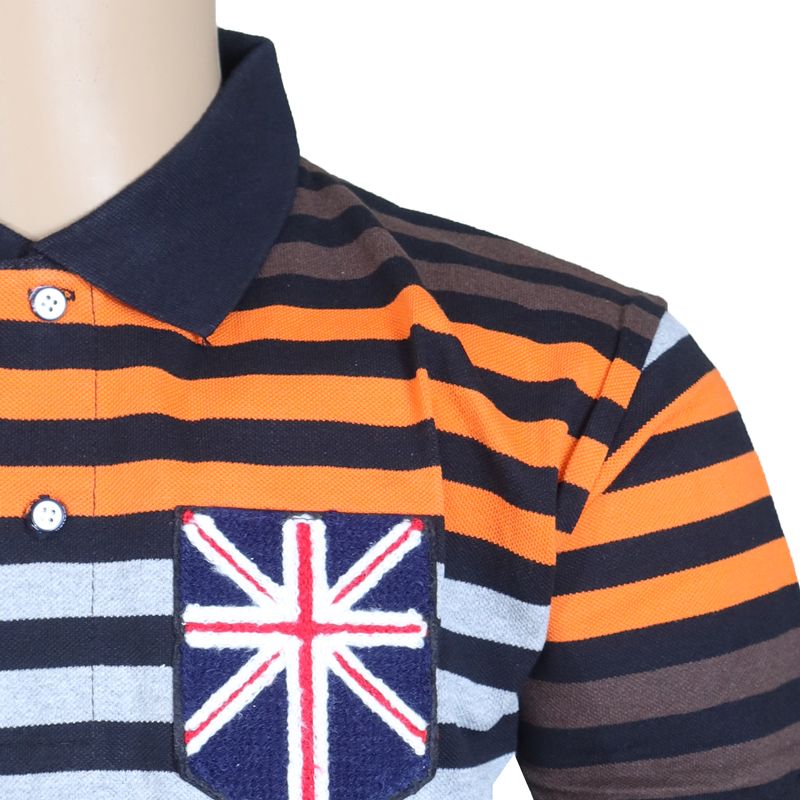 Fashion Men Shirt  Short-Sleeved Quality Men's Plain Polo T-shirt. Features Bold Horizontal Stripe Giving It A Vibrant And Modern Appeal. The solid Black Collar Provides A Contrasting Touch That Enha