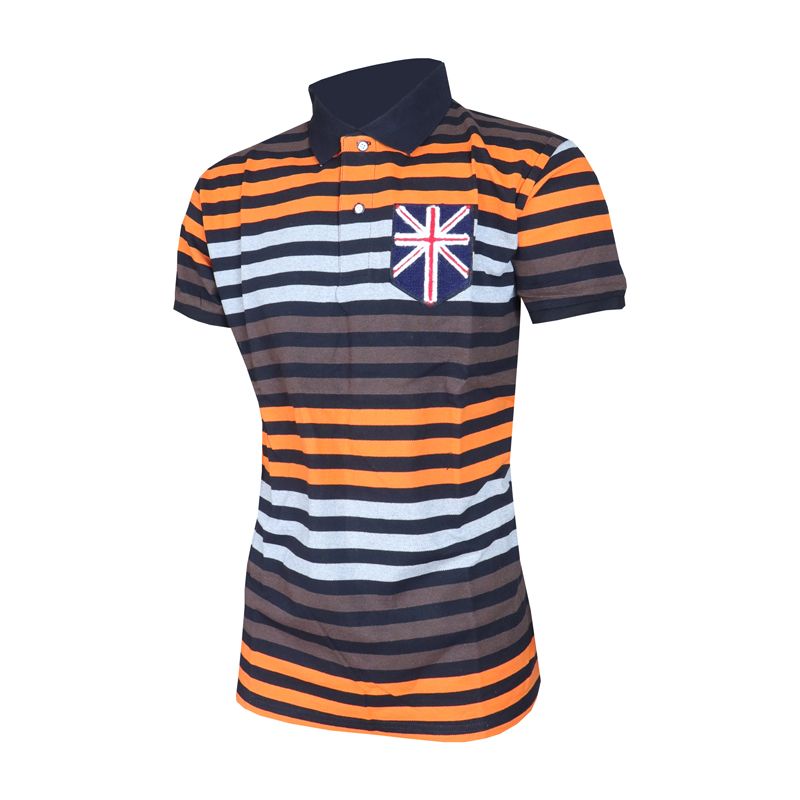 Fashion Men Shirt  Short-Sleeved Quality Men's Plain Polo T-shirt. Features Bold Horizontal Stripe Giving It A Vibrant And Modern Appeal. The solid Black Collar Provides A Contrasting Touch That Enha