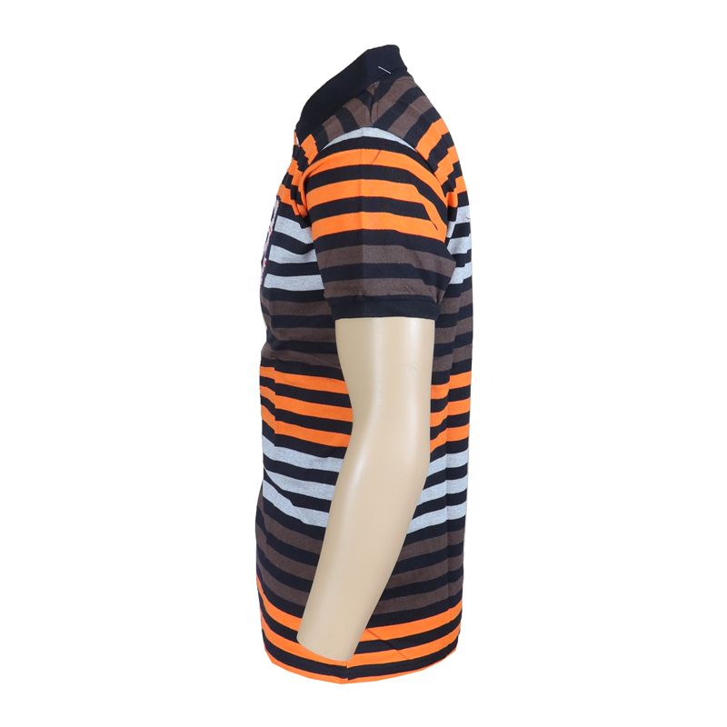 Fashion Men Shirt  Short-Sleeved Quality Men's Plain Polo T-shirt. Features Bold Horizontal Stripe Giving It A Vibrant And Modern Appeal. The solid Black Collar Provides A Contrasting Touch That Enha