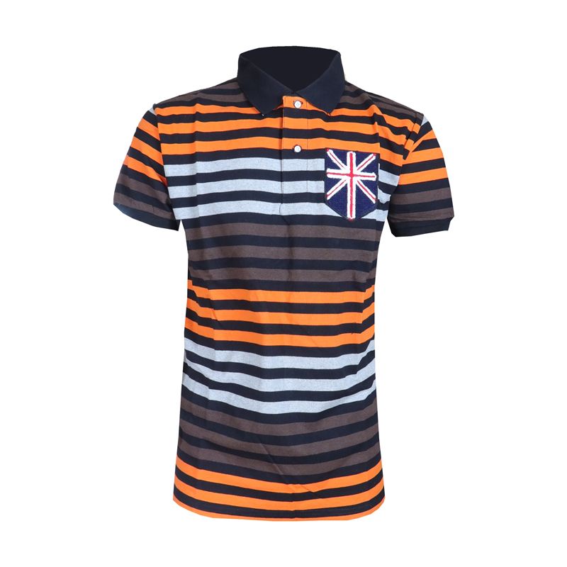 Fashion Men Shirt  Short-Sleeved Quality Men's Plain Polo T-shirt. Features Bold Horizontal Stripe Giving It A Vibrant And Modern Appeal. The solid Black Collar Provides A Contrasting Touch That Enha