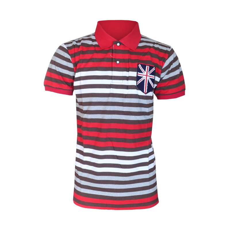 Fashion Men Shirt  Short-Sleeved Quality Men's Plain Polo T-shirt. Features Bold Horizontal Stripe Giving It A Vibrant And Modern Appeal. The solid Black Collar Provides A Contrasting Touch That Enha