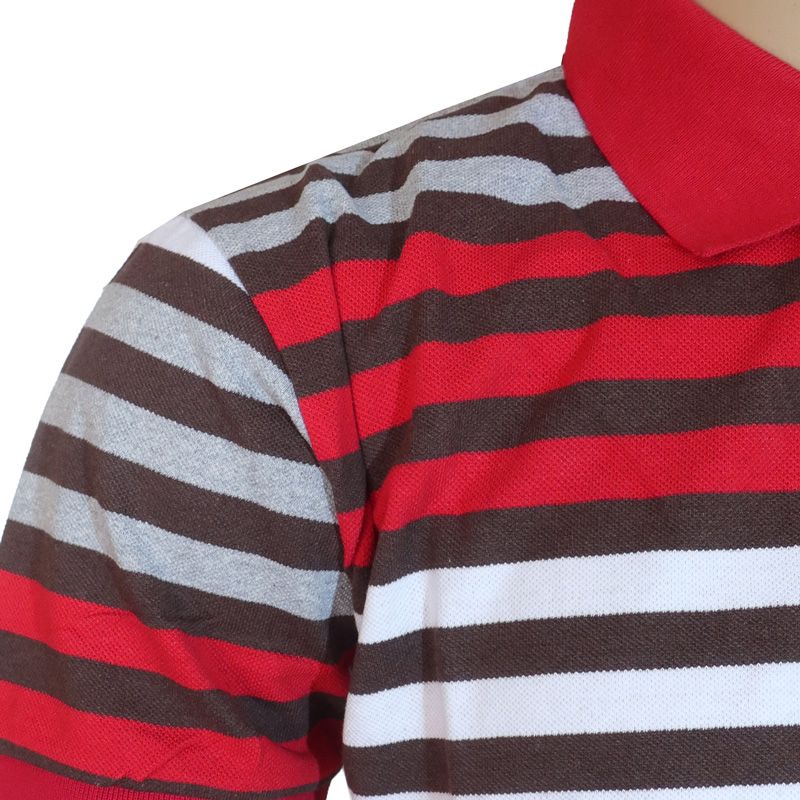 Fashion Men Shirt  Short-Sleeved Quality Men's Plain Polo T-shirt. Features Bold Horizontal Stripe Giving It A Vibrant And Modern Appeal. The solid Black Collar Provides A Contrasting Touch That Enha