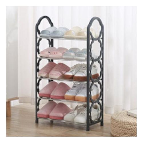 Black Portable Shoe Rack For 10 Pairs 5 Layer  Economical Shoe Shelf Simple Shoe Cabinet Multi-layer Assembly Door Dormitory Organizer Shoe Storage Rack