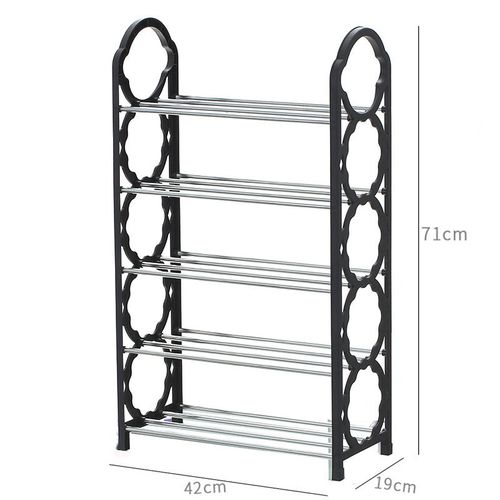 Black Portable Shoe Rack For 10 Pairs 5 Layer  Economical Shoe Shelf Simple Shoe Cabinet Multi-layer Assembly Door Dormitory Organizer Shoe Storage Rack