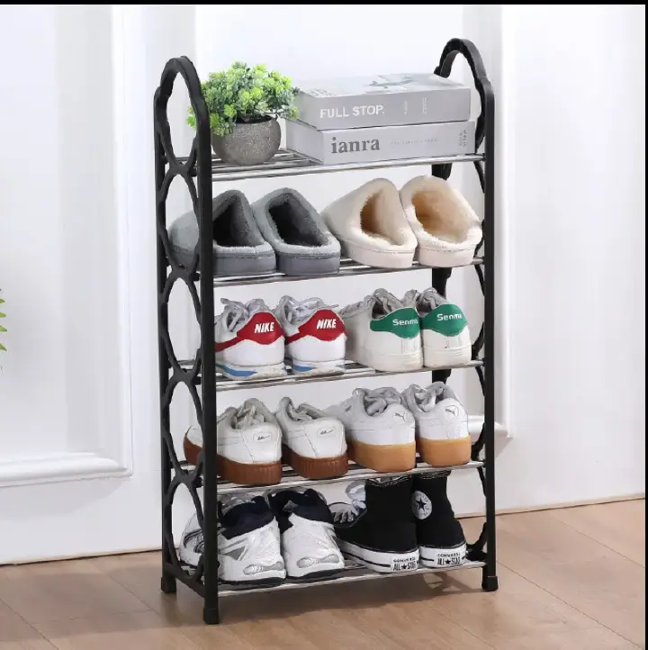 Black Portable Shoe Rack For 10 Pairs 5 Layer  Economical Shoe Shelf Simple Shoe Cabinet Multi-layer Assembly Door Dormitory Organizer Shoe Storage Rack