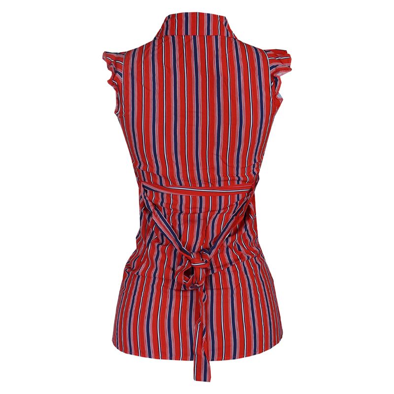 Women Shirt Lades Top  Stylish Sleeveless Striped Button-Down Shirt For Women. Featuring A Bold Red, Blue, And White Vertical Stripe Pattern For Both Casual And Semi-Formal Wear