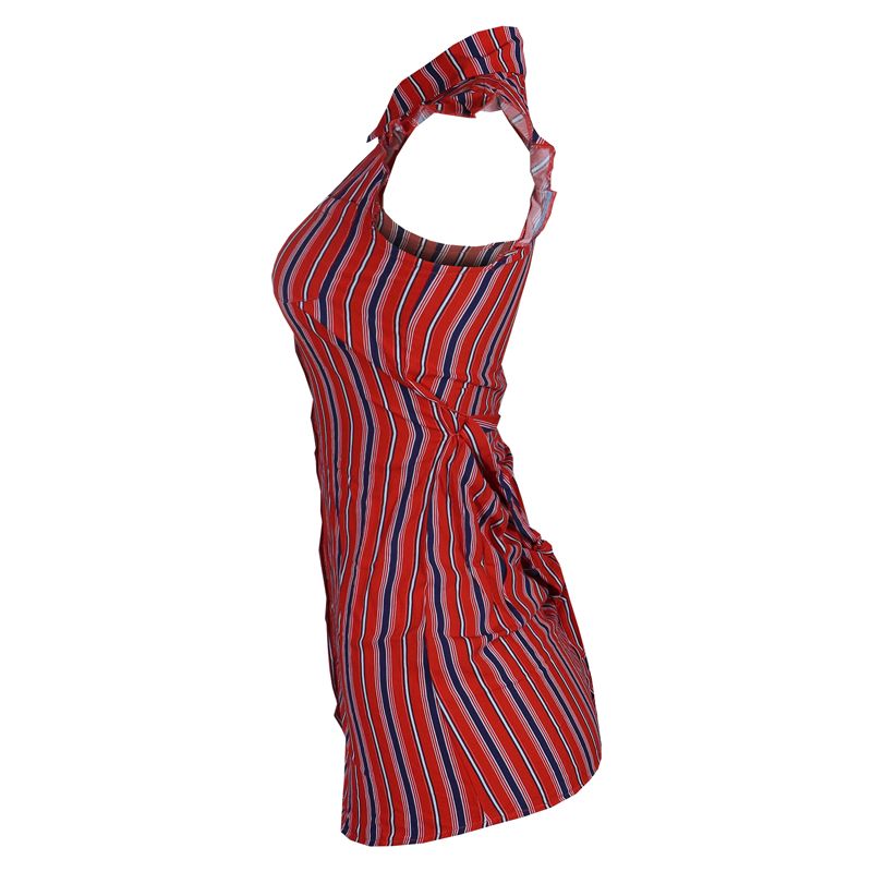Women Shirt Lades Top  Stylish Sleeveless Striped Button-Down Shirt For Women. Featuring A Bold Red, Blue, And White Vertical Stripe Pattern For Both Casual And Semi-Formal Wear