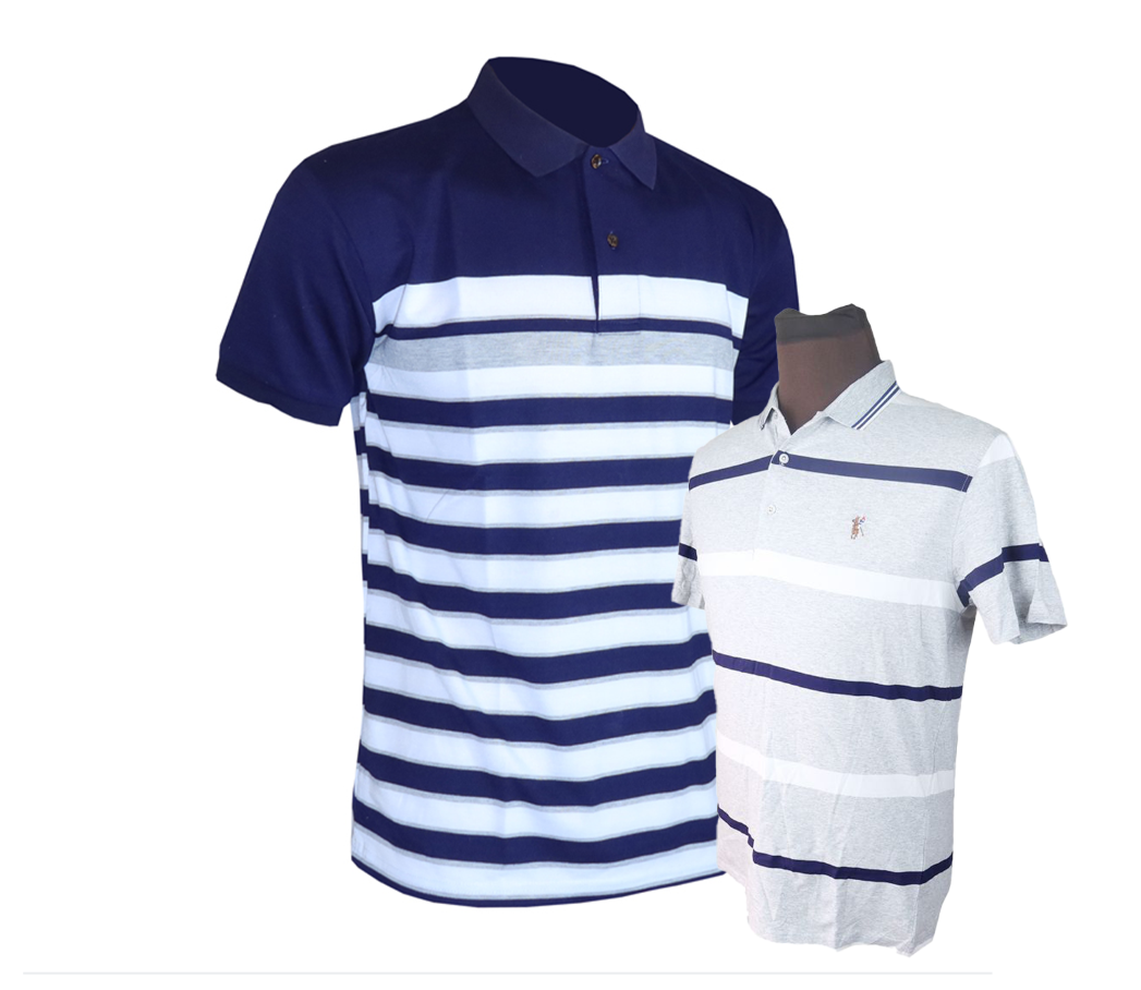 Upgrade Your wardrobe With Stylish 2-In-1 Men's Polo Shirt Pack Featuring Bold Horizontal Stripes. Perfectly Combining Casual Elegance And Comfort,  Men's T-Shirt Made From High-Quality Cotton