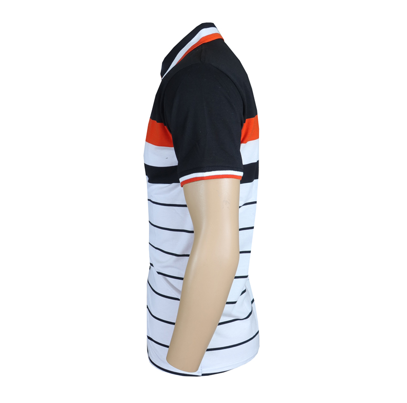Men Shirt Men Polo T-shirt . Stylish Striped Polo Shirt.  Elevate Your Look! Add A Touch Of Modern Elegance To Your Wardrobe With This Bold Striped Men Top Featuring A Black, White And Orange Design
