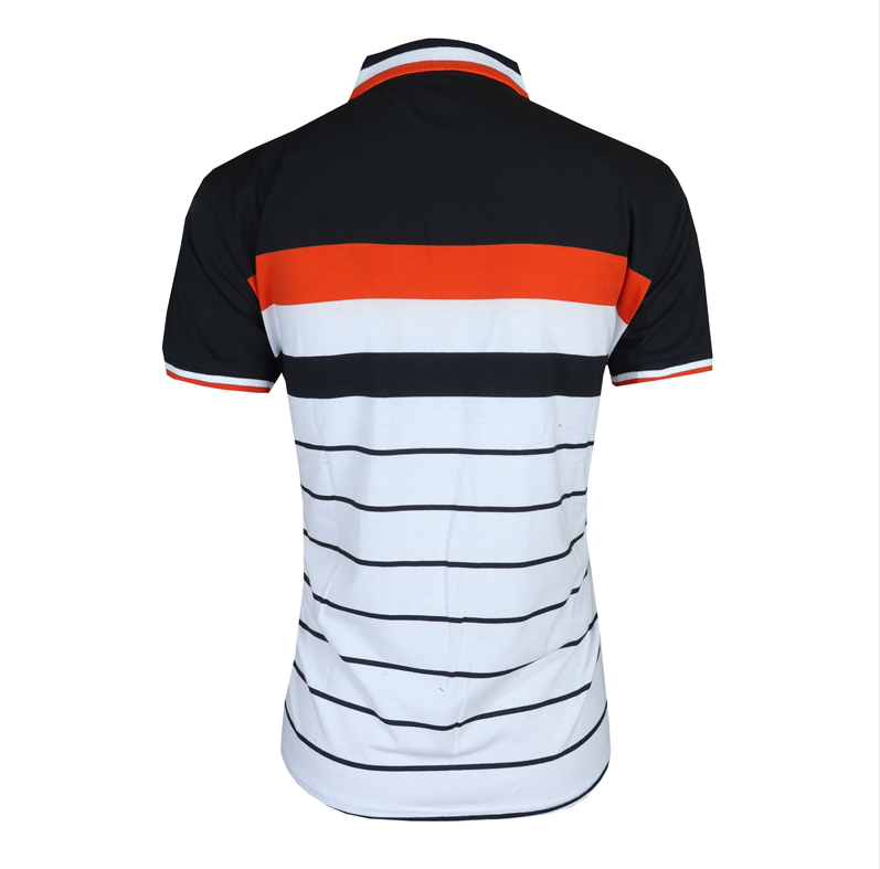 Men Shirt Men Polo T-shirt . Stylish Striped Polo Shirt.  Elevate Your Look! Add A Touch Of Modern Elegance To Your Wardrobe With This Bold Striped Men Top Featuring A Black, White And Orange Design