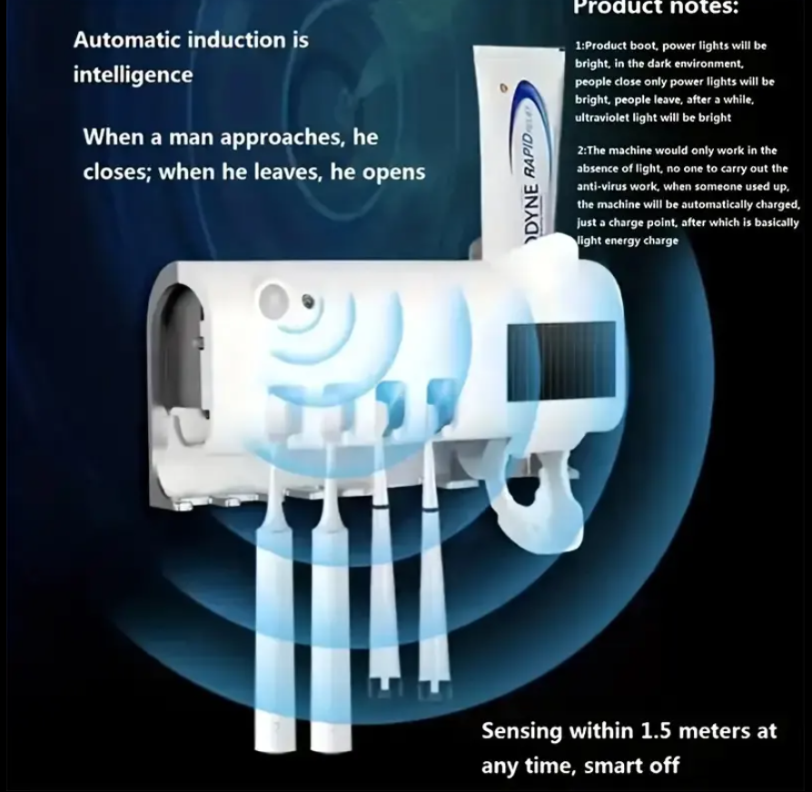 Automatic Toothpaste Dispenser Wall Mount Bathroom Accessories Toothpaste Squeezer Toothbrush Holder Toothpaste Storage. Automatic Toothbrush Disinfection Holder, Intelligent Toothbrush Disinfector