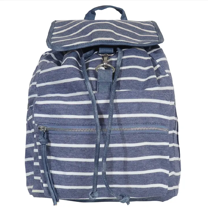 Fashion Classy Women  Bags Travel Backpack Ladies Handbag And Bookbag Flat Bottom girl. Combines Functionality With Bold, Vibrant Style Featuring A Blue And White Striped Fabric Design