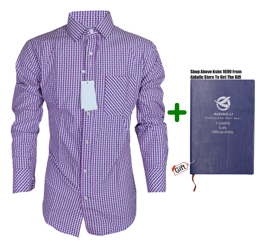 Aidailu Men's Official Shirt Purple Checkered Long-Sleeve Cotton Men's Shirt Both For Casual And Official Wear Fashion. Blends Timeless Style With Everyday Functionality With Elegant Checkered Pattern