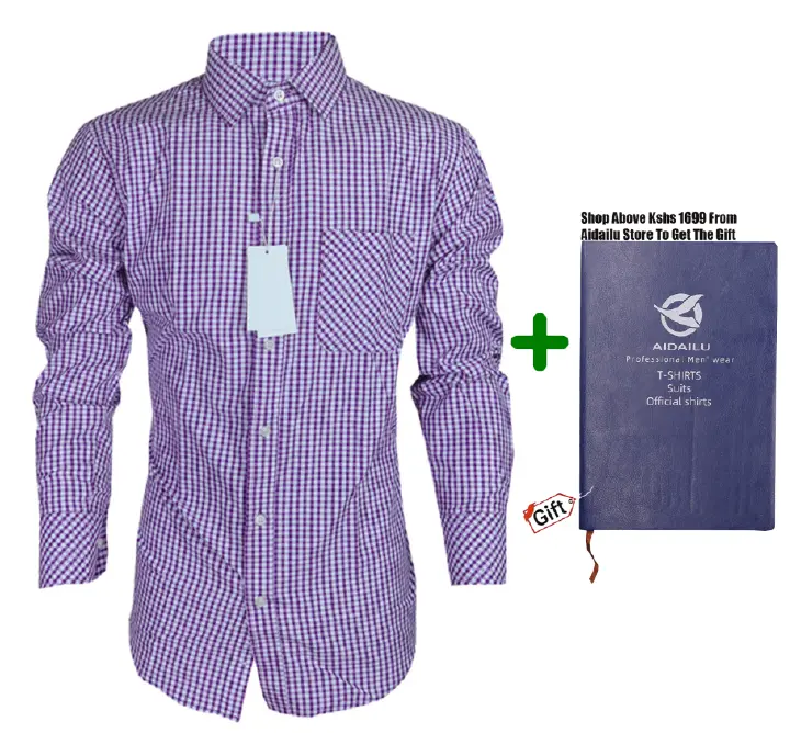 Aidailu Men's Official Shirt Purple Checkered Long-Sleeve Cotton Men's Shirt Both For Casual And Official Wear Fashion. Blends Timeless Style With Everyday Functionality With Elegant Checkered Pattern