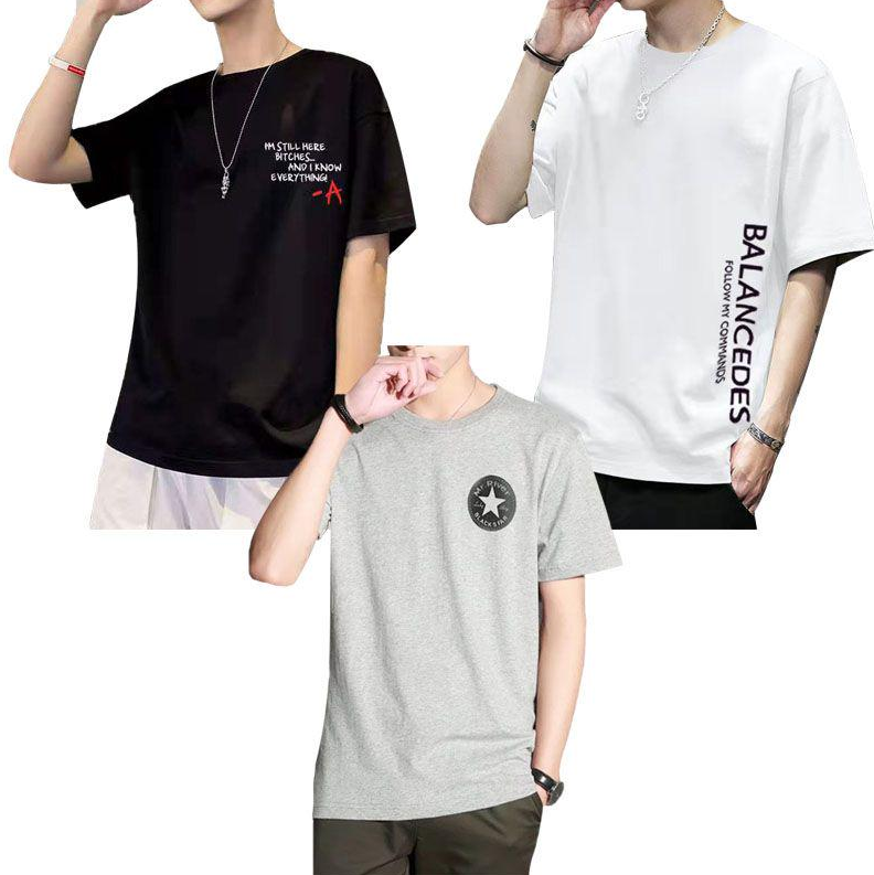 3 PCS/Sets T-shirt, Men's short sleeved T-Shirt, Comes in a set of Three, Black, Grey, White. Perfect Cozy Casual Wear. Round Neck T-Shirt.