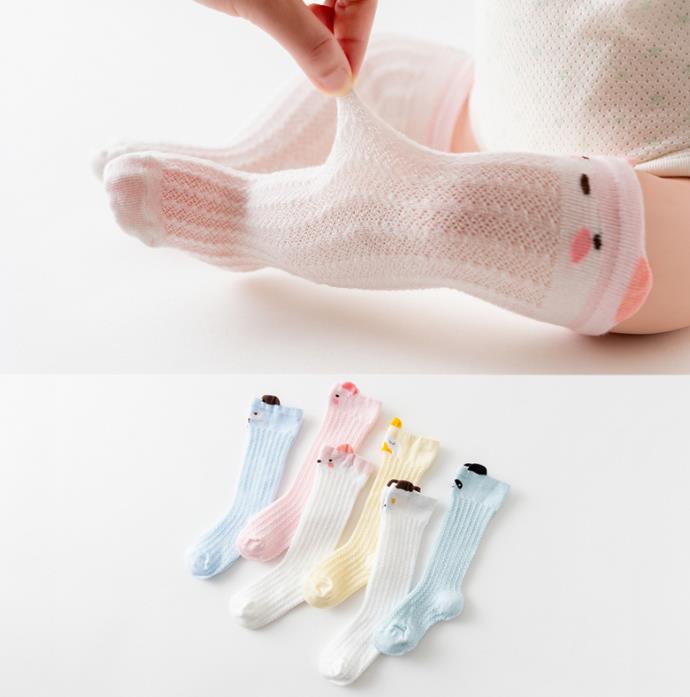 Baby cartoon high knee socks Baby mesh comfort mosquito socks Summer cotton stockings 0-1-3 years old
