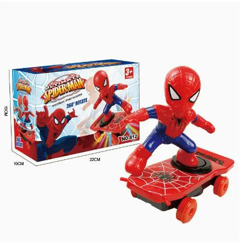 Spider Warrior Stunt Scooter Sound Light Man roll body light children's electric toy 360 degree rotationLarge Spider-Man Scooter [no battery]