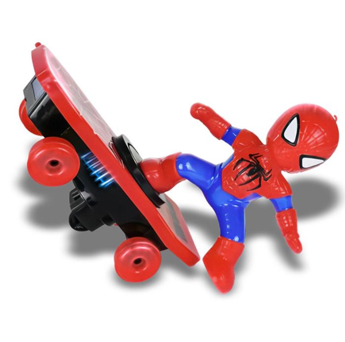 Spider Warrior Stunt Scooter Sound Light Man roll body light children's electric toy 360 degree rotationLarge Spider-Man Scooter [no battery]