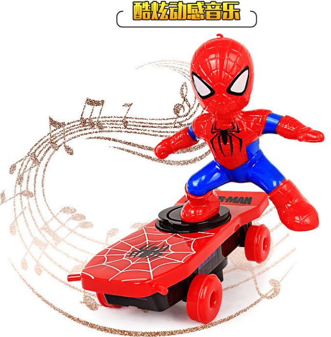 Spider Warrior Stunt Scooter Sound Light Man roll body light children's electric toy 360 degree rotationLarge Spider-Man Scooter [no battery]