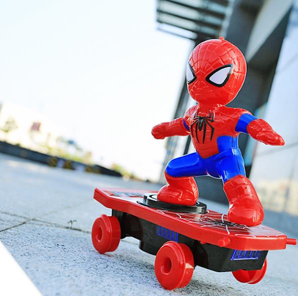 Spider Warrior Stunt Scooter Sound Light Man roll body light children's electric toy 360 degree rotationLarge Spider-Man Scooter [no battery]