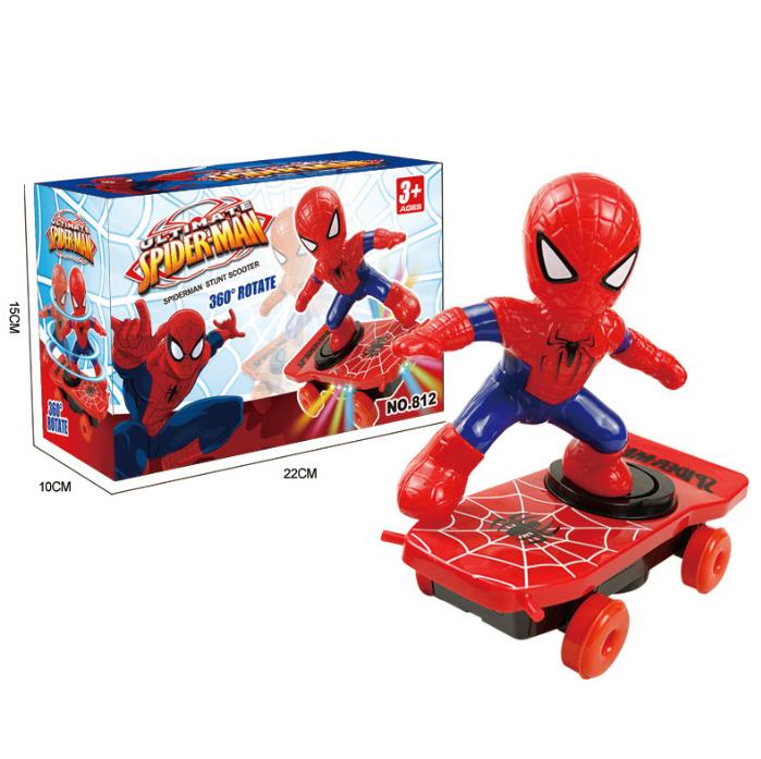 Spider Warrior Stunt Scooter Sound Light Man roll body light children's electric toy 360 degree rotationLarge Spider-Man Scooter [no battery]