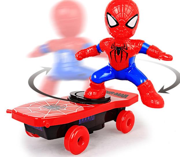 Spider Warrior Stunt Scooter Sound Light Man roll body light children's electric toy 360 degree rotationLarge Spider-Man Scooter [no battery]