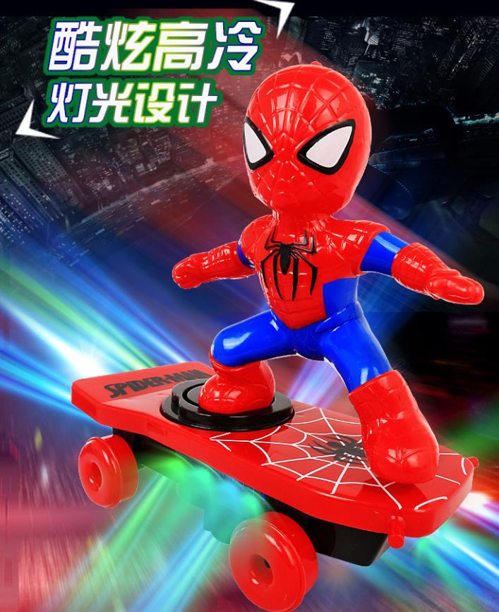 Spider Warrior Stunt Scooter Sound Light Man roll body light children's electric toy 360 degree rotationLarge Spider-Man Scooter [no battery]